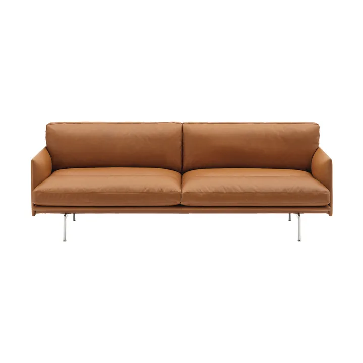Outline Soft sofá - Refine Leather Cognac-pernas de alumínio, 3 lugares - Muuto