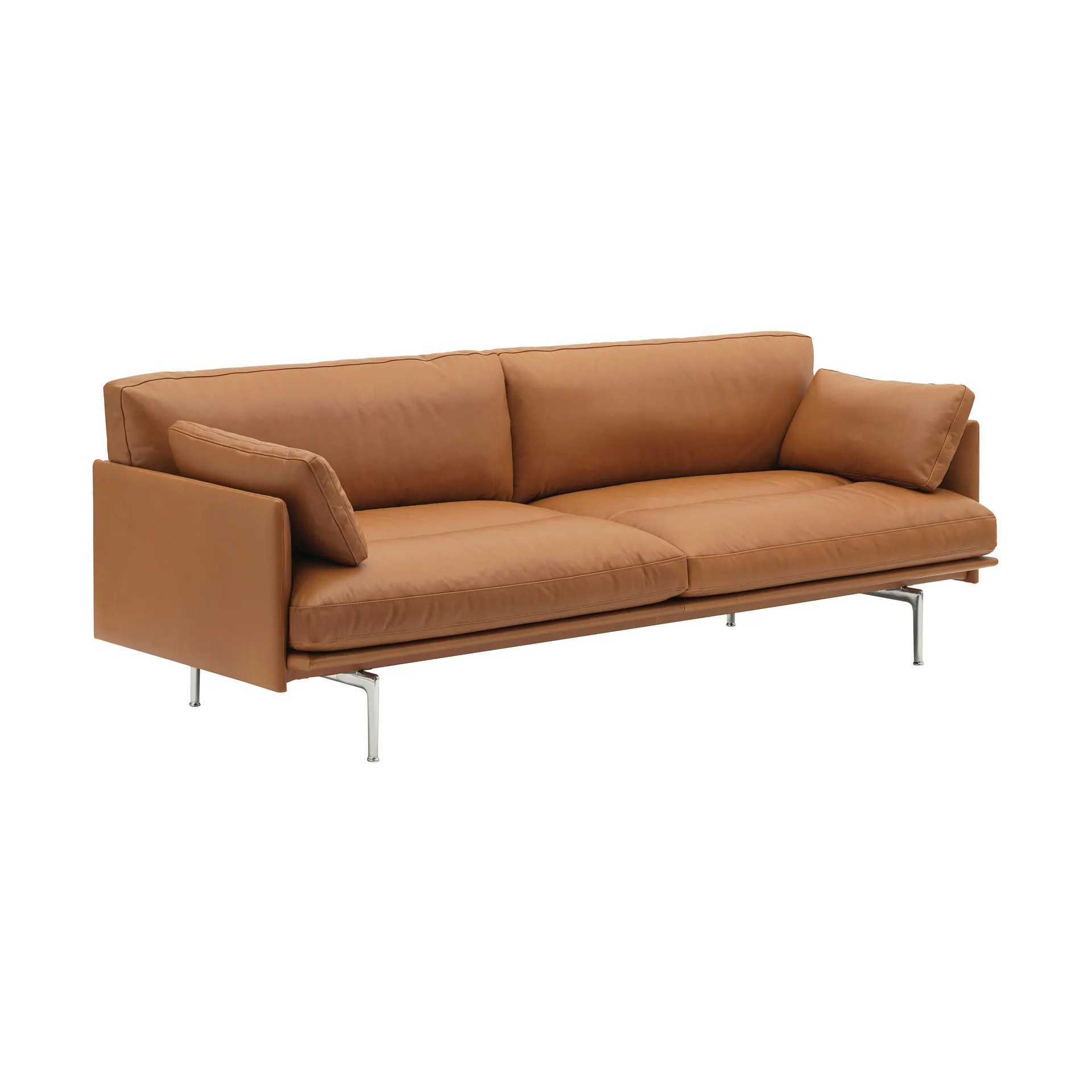 Outline Soft sofá, Refine Leather Cognac-pernas de alumínio, 3 lugares Muuto