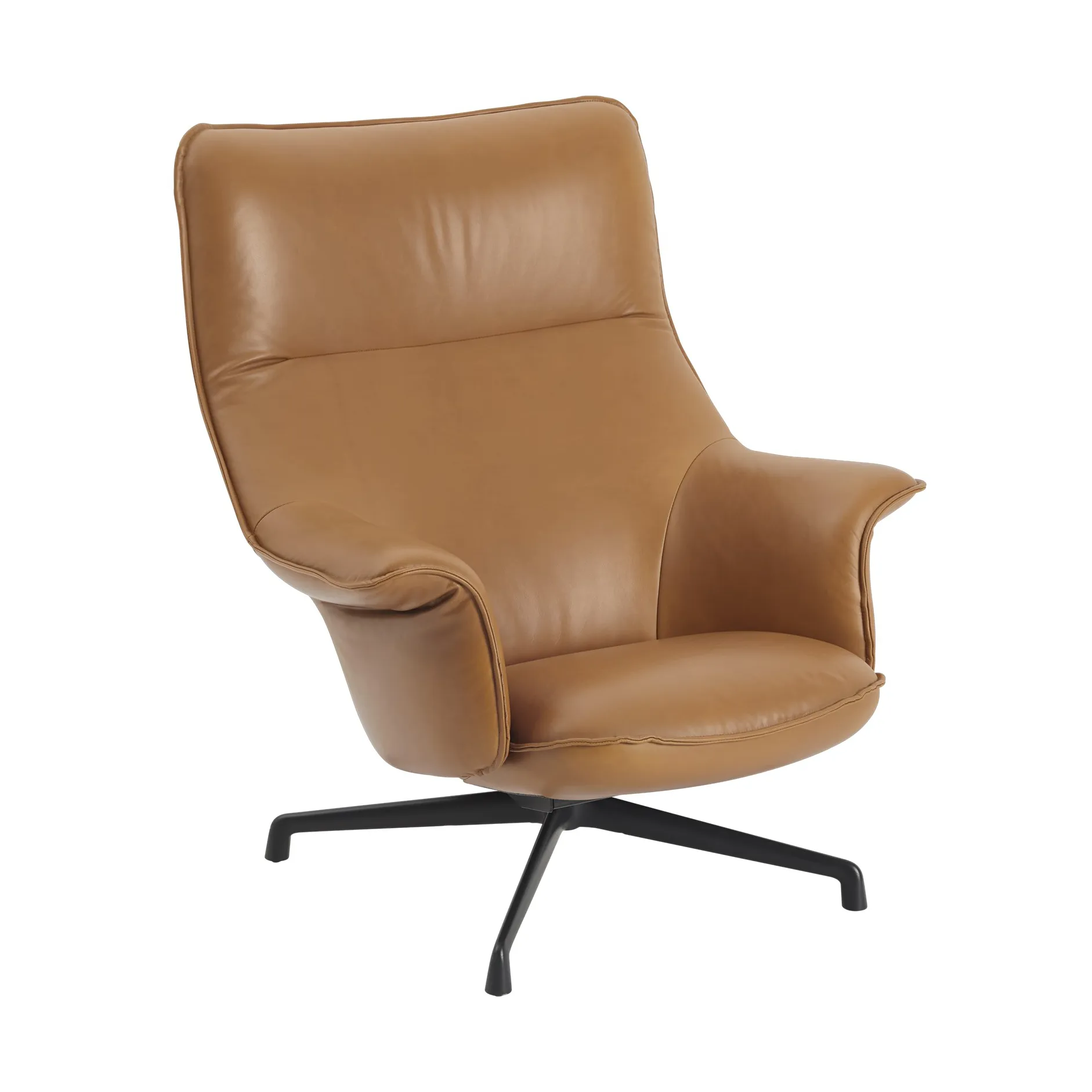 Poltrona Doze swivel base, Refine leather cognac-black Muuto