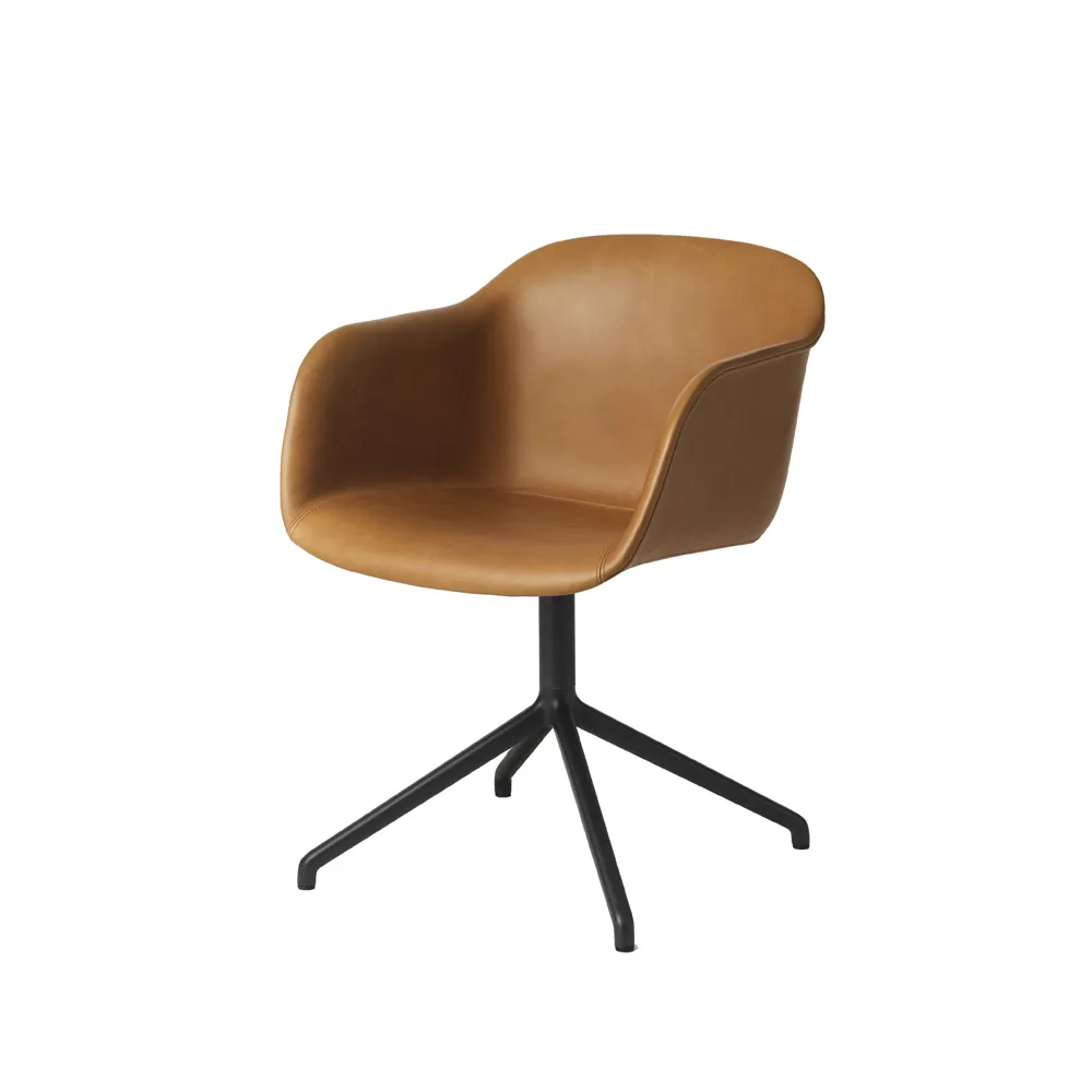 Poltrona Fiber base tubo, Refine leather conhaque-preto Muuto