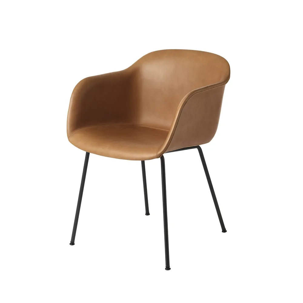Poltrona Fiber base tubo, Refine leather conhaque-preto Muuto