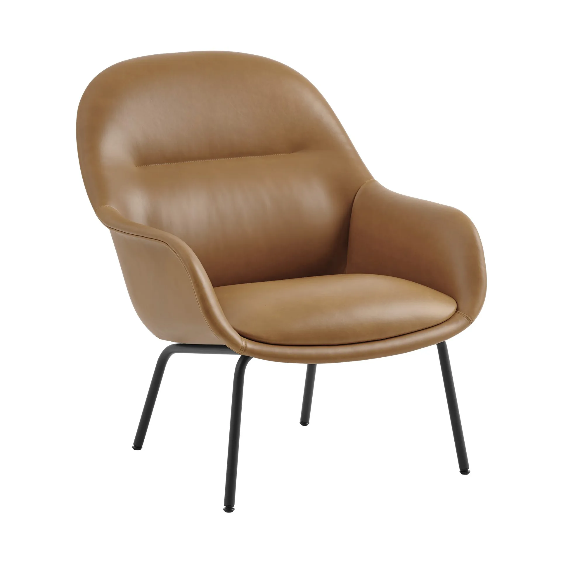 Poltrona Fiber Lounge com pernas em aço, Refine leather cognac-black Muuto
