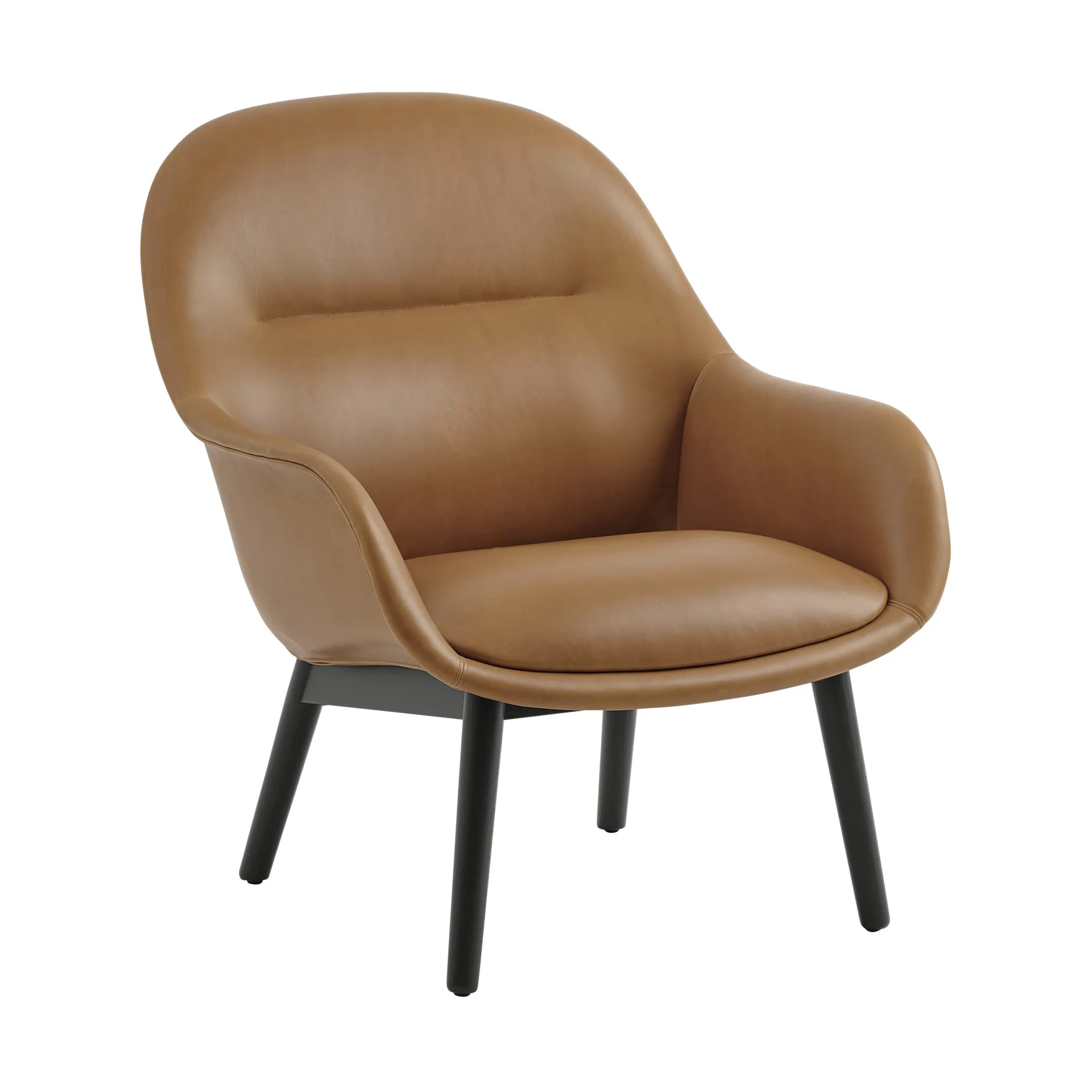 Poltrona Fiber Lounge com pernas em carvalho, Refine leather cognac-black Muuto