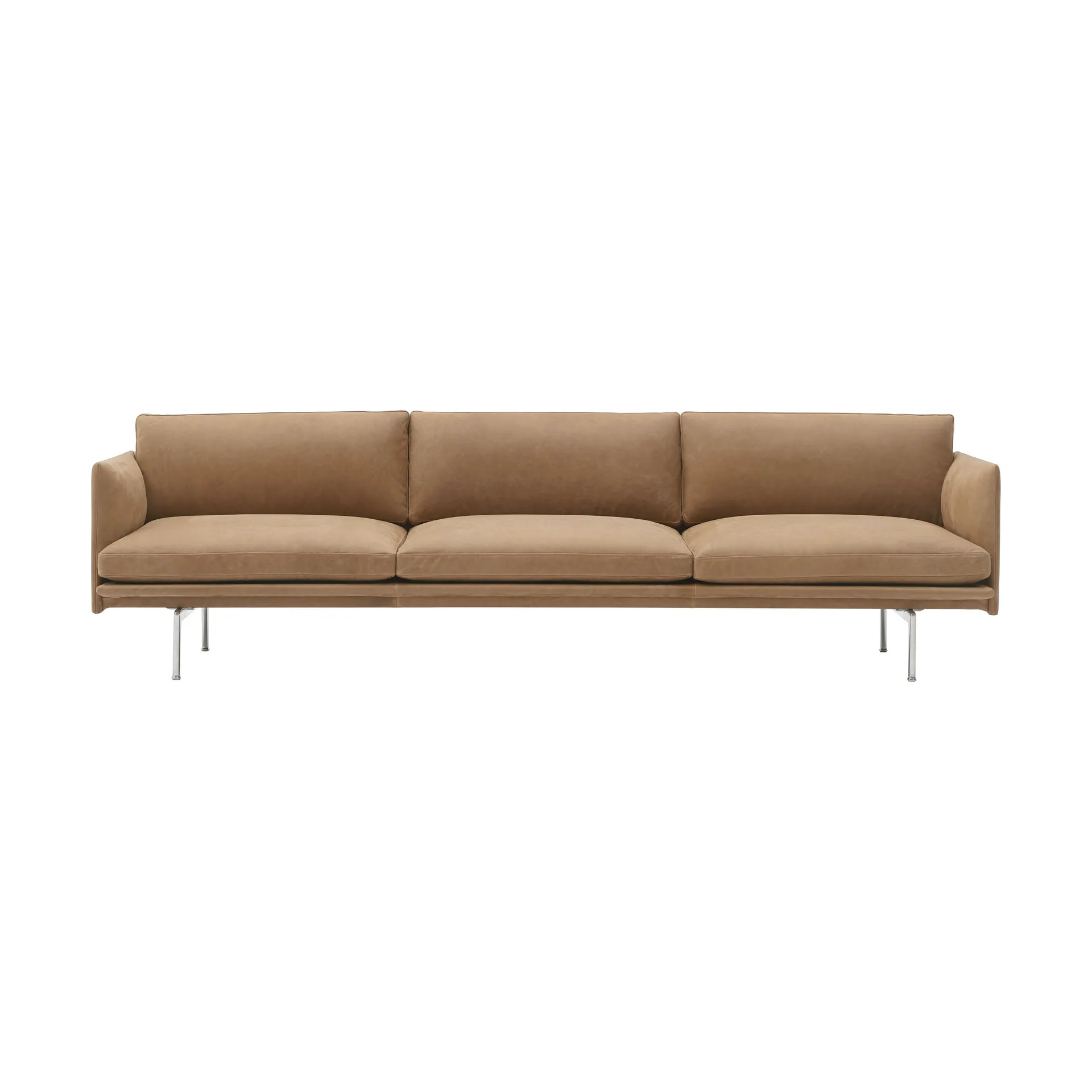 Sofá Outline 3,5 lugares em alumínio polido, Grace leather Camel Muuto