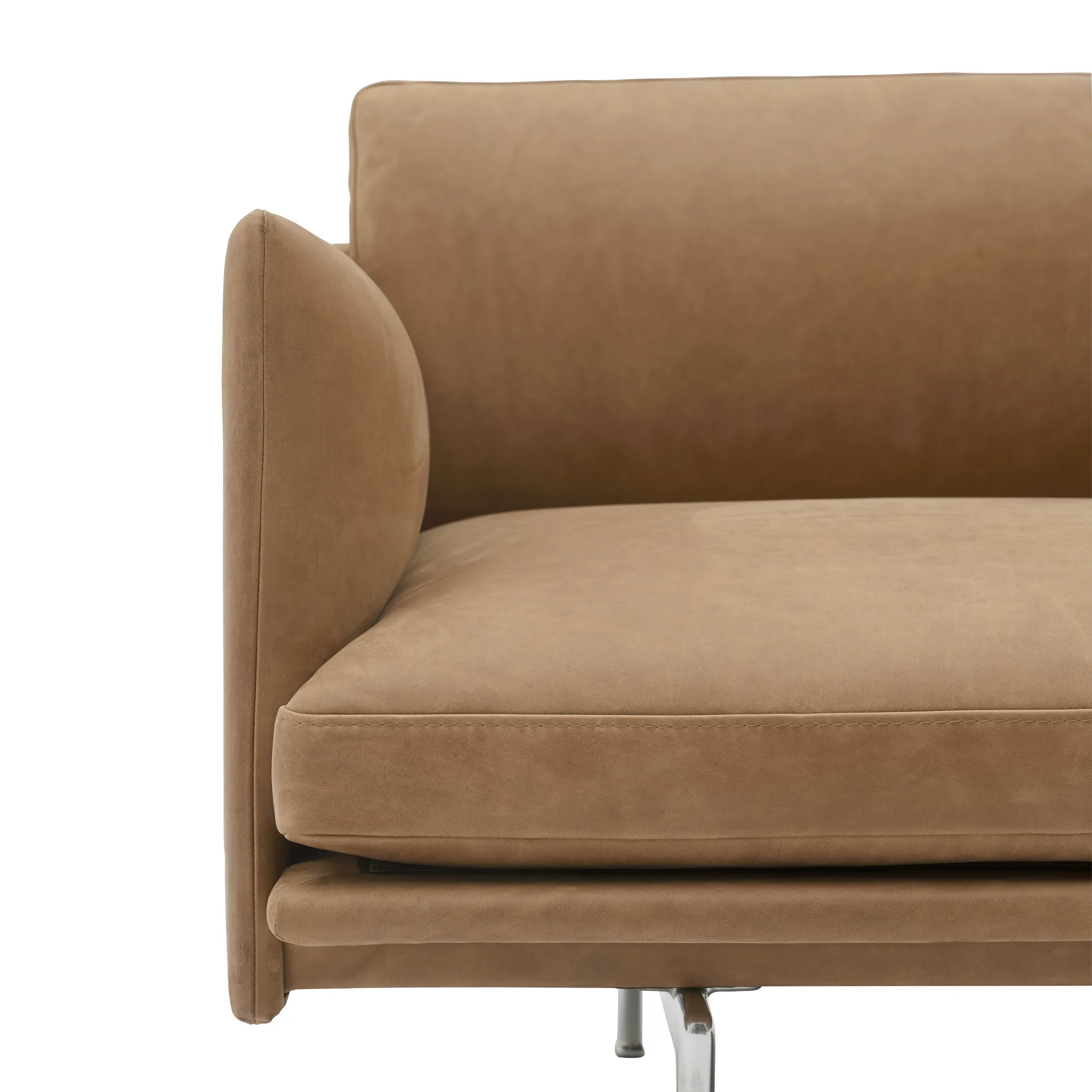 Sofá Outline 3,5 lugares em alumínio polido, Grace leather Camel Muuto