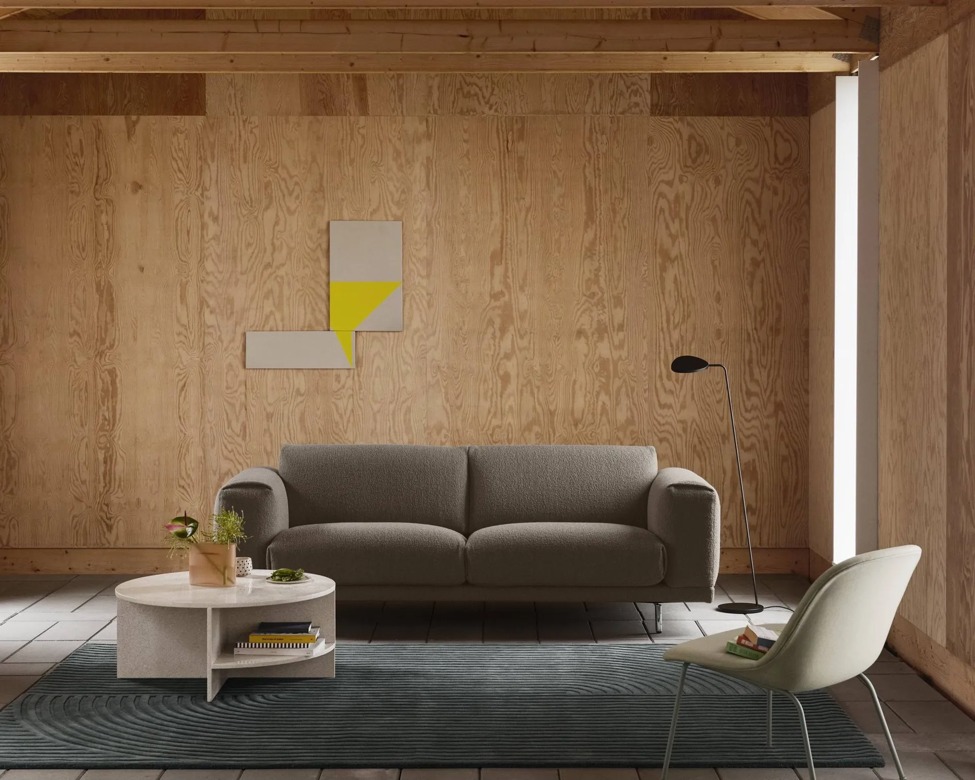 Sofá Rest, Sofá de 3 lugares, Hearth 6 cinzento-pés pretos Muuto