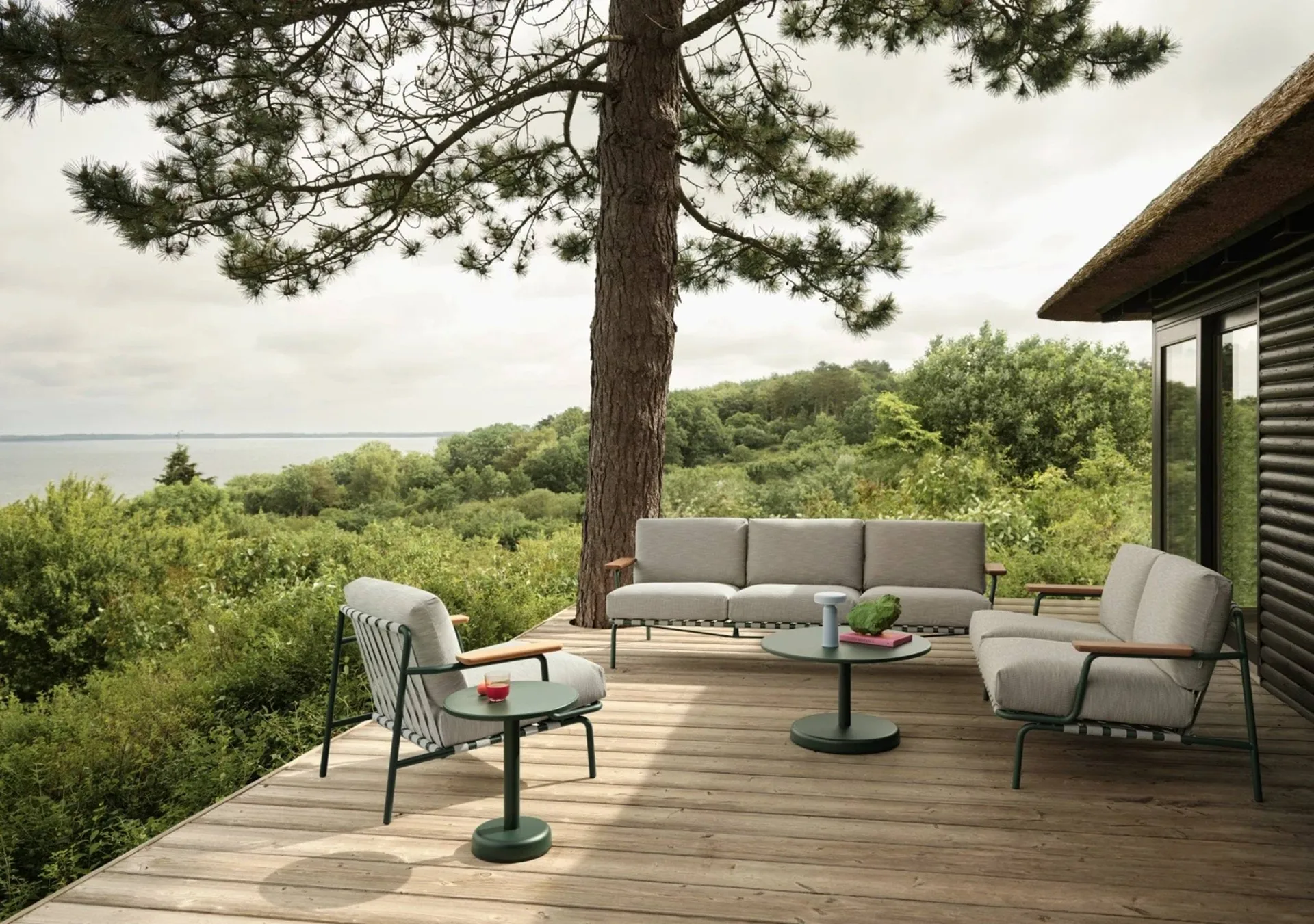 Sofá Settle 3 lugares, Ribbed Weave 2 Dark green Muuto
