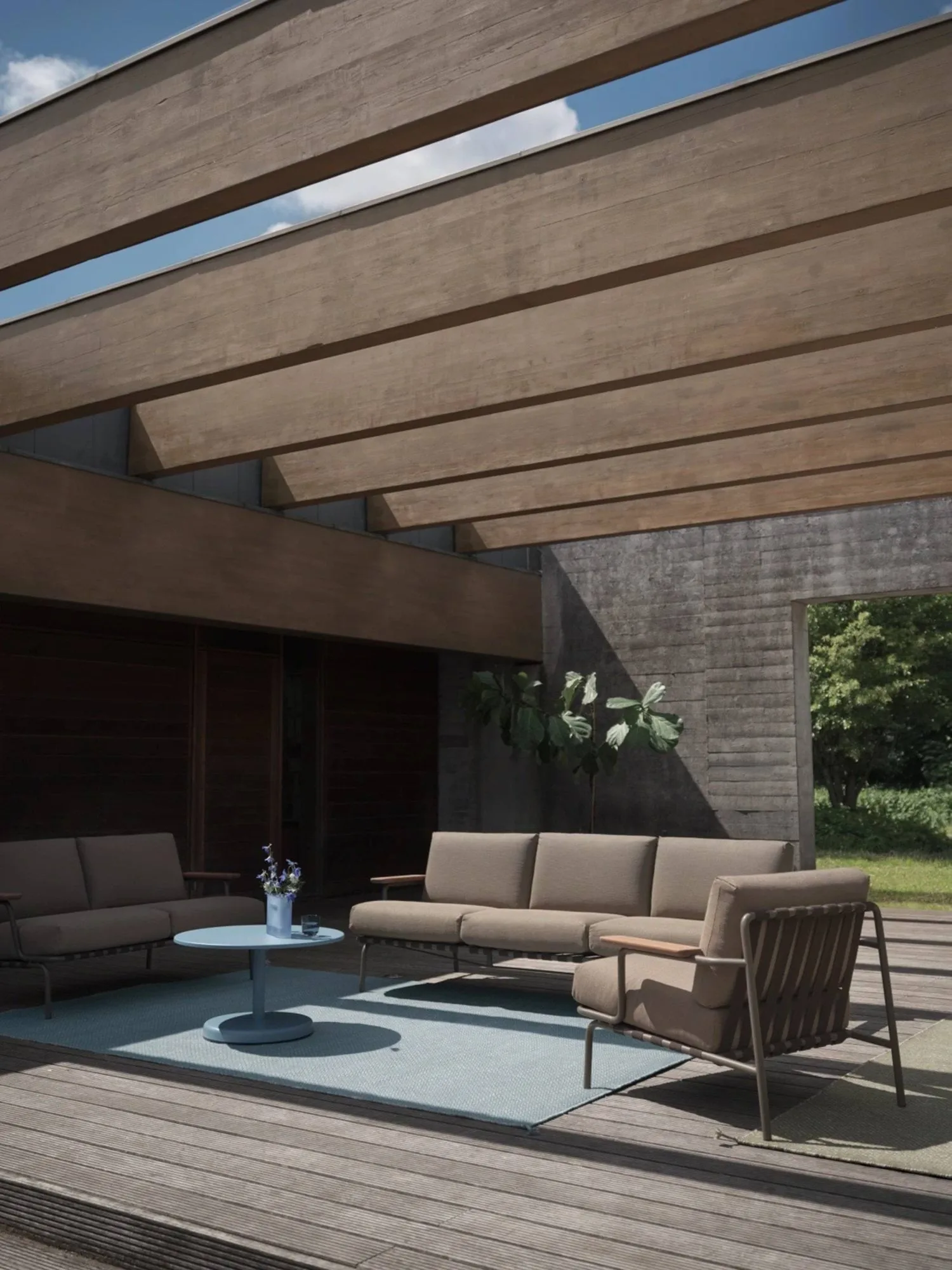 Sofá Settle 3 lugares, Ribbed Weave 5 Taupe Muuto