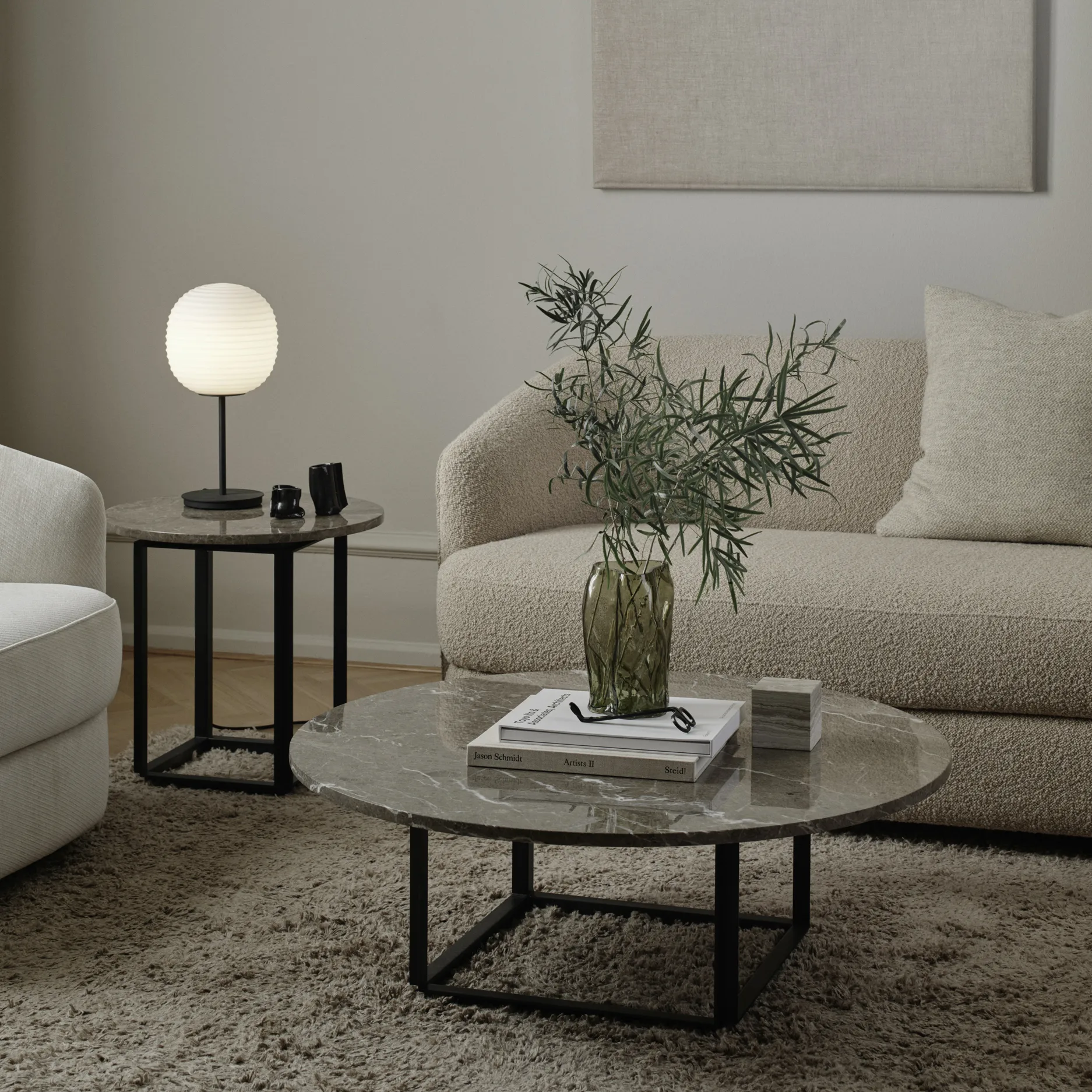 Candeeiro de mesa pequeno Lantern, Frosted white opal glass New Works