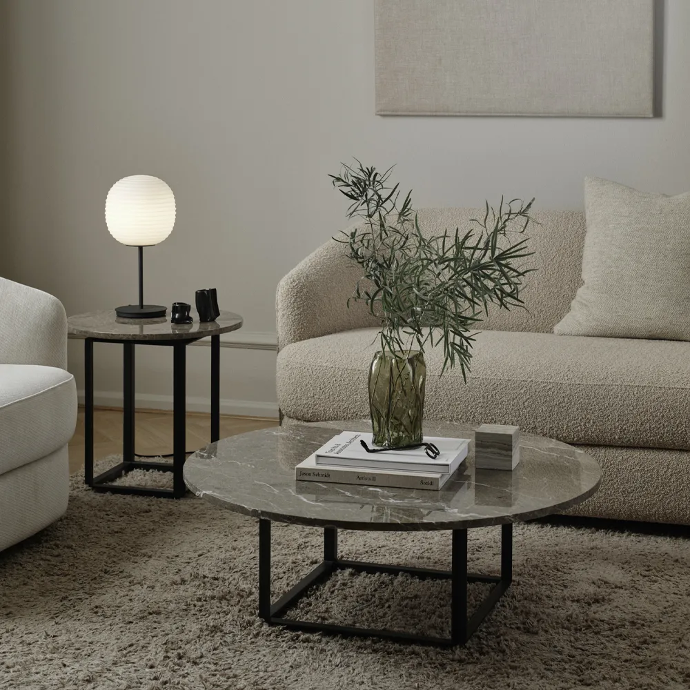 Mesa de centro Florence, Mármore Gris du Marais, ø90 cm, estrutura preta New Works