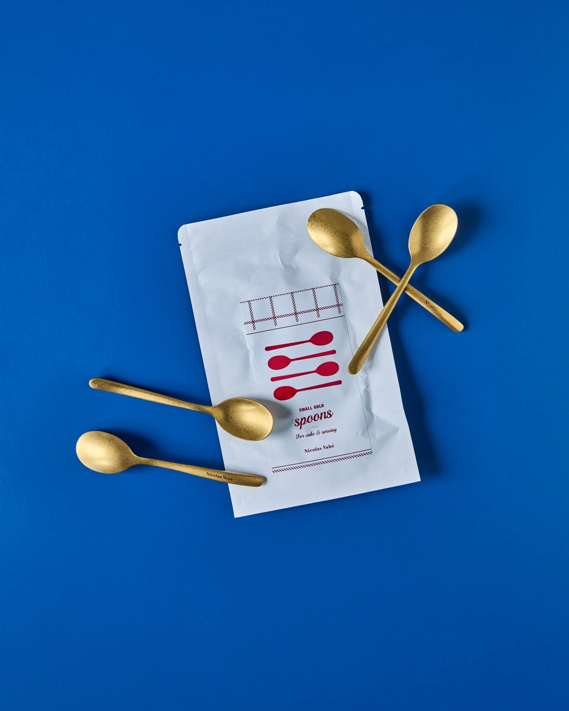 Nicolas Vahé colher de chá 4 unidades, Acabamento em ouro antigo Nicolas Vahé