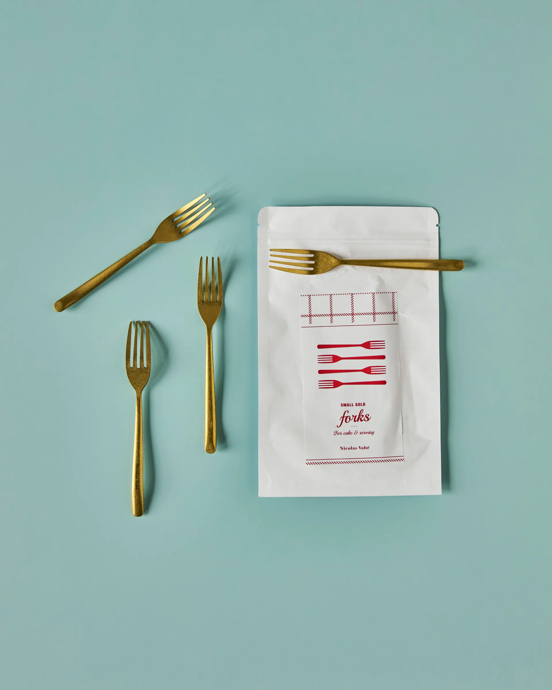 Nicolas Vahé garfo de sobremesa 4 unidades, Acabamento em ouro antigo Nicolas Vahé