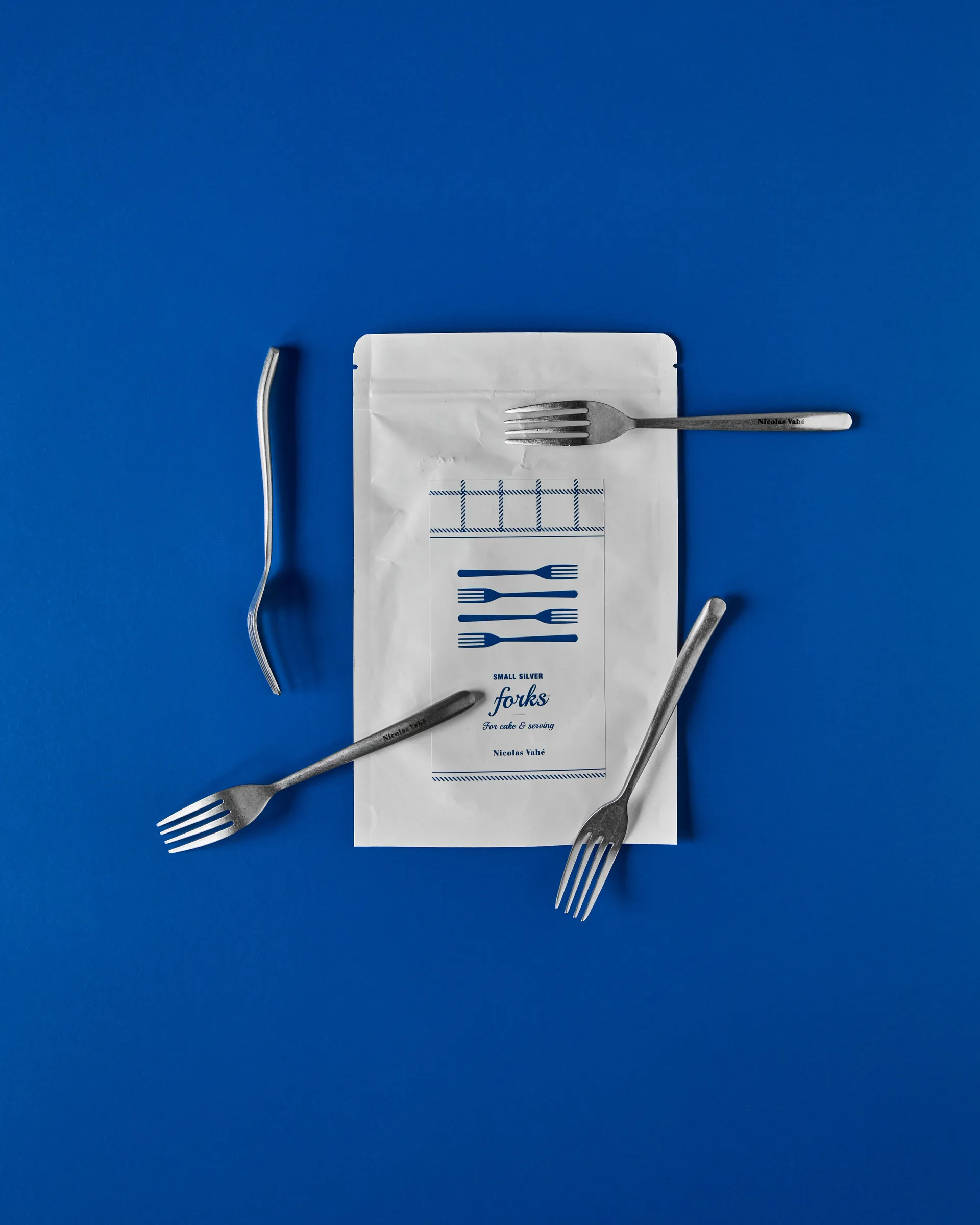 Nicolas Vahé garfo de sobremesa 4 unidades, Acabamento prateado antigo Nicolas Vahé