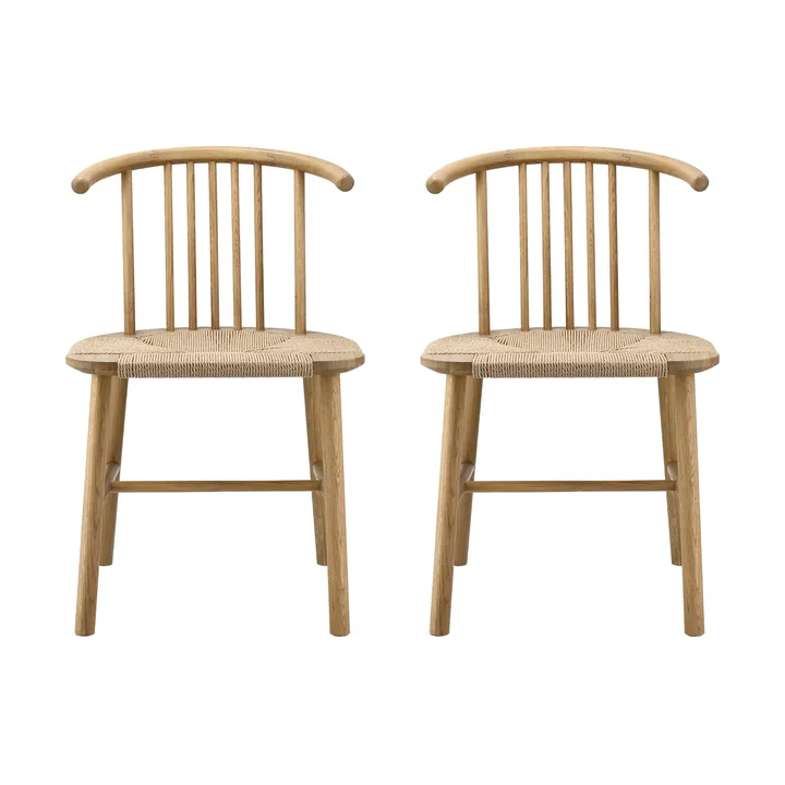 Cadeira de jantar VIOR com assento entrançado, Carvalho envernizado-natural, conjunto de 2 - NJRD