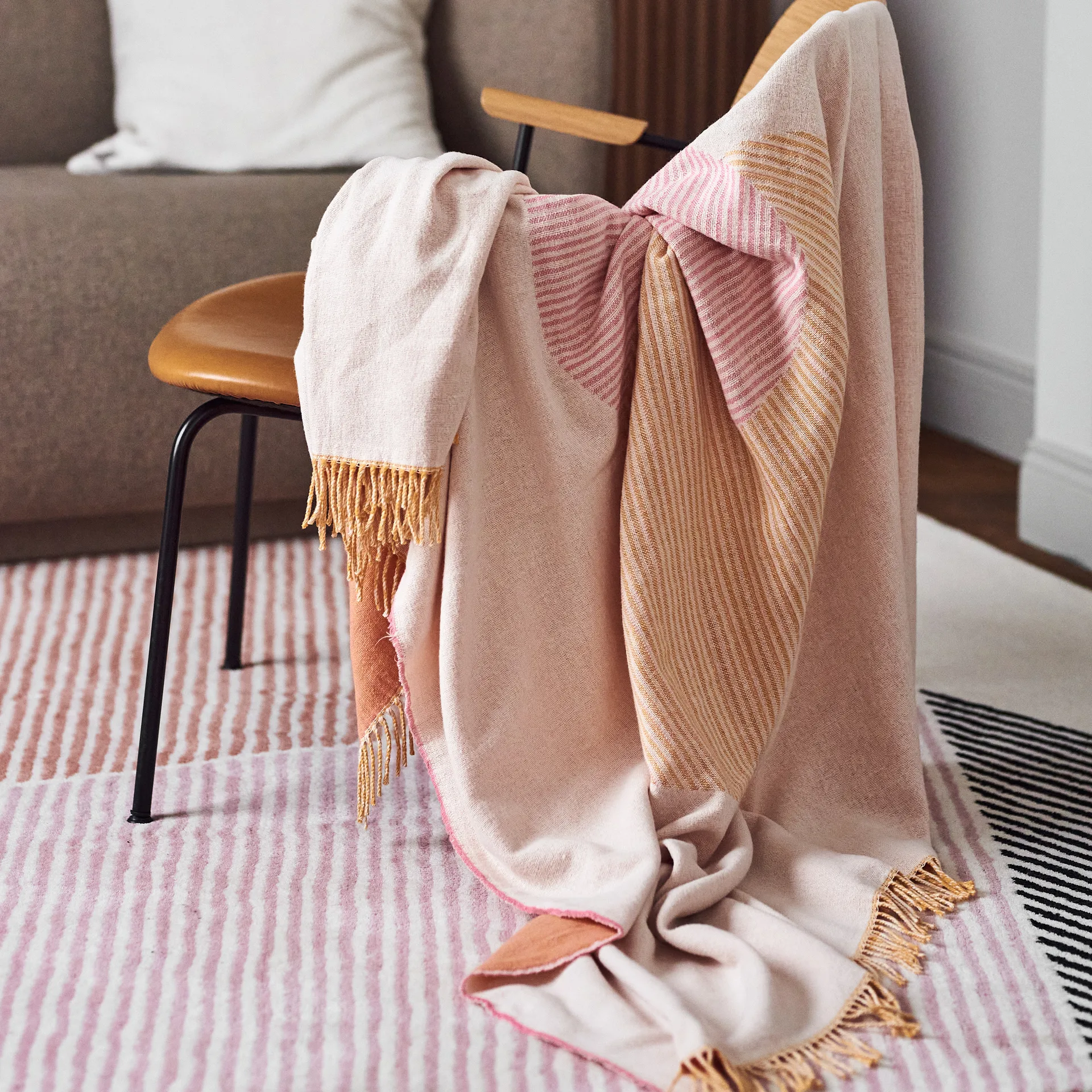 Manta de algodão Circles 130x185 cm, branco natural NJRD