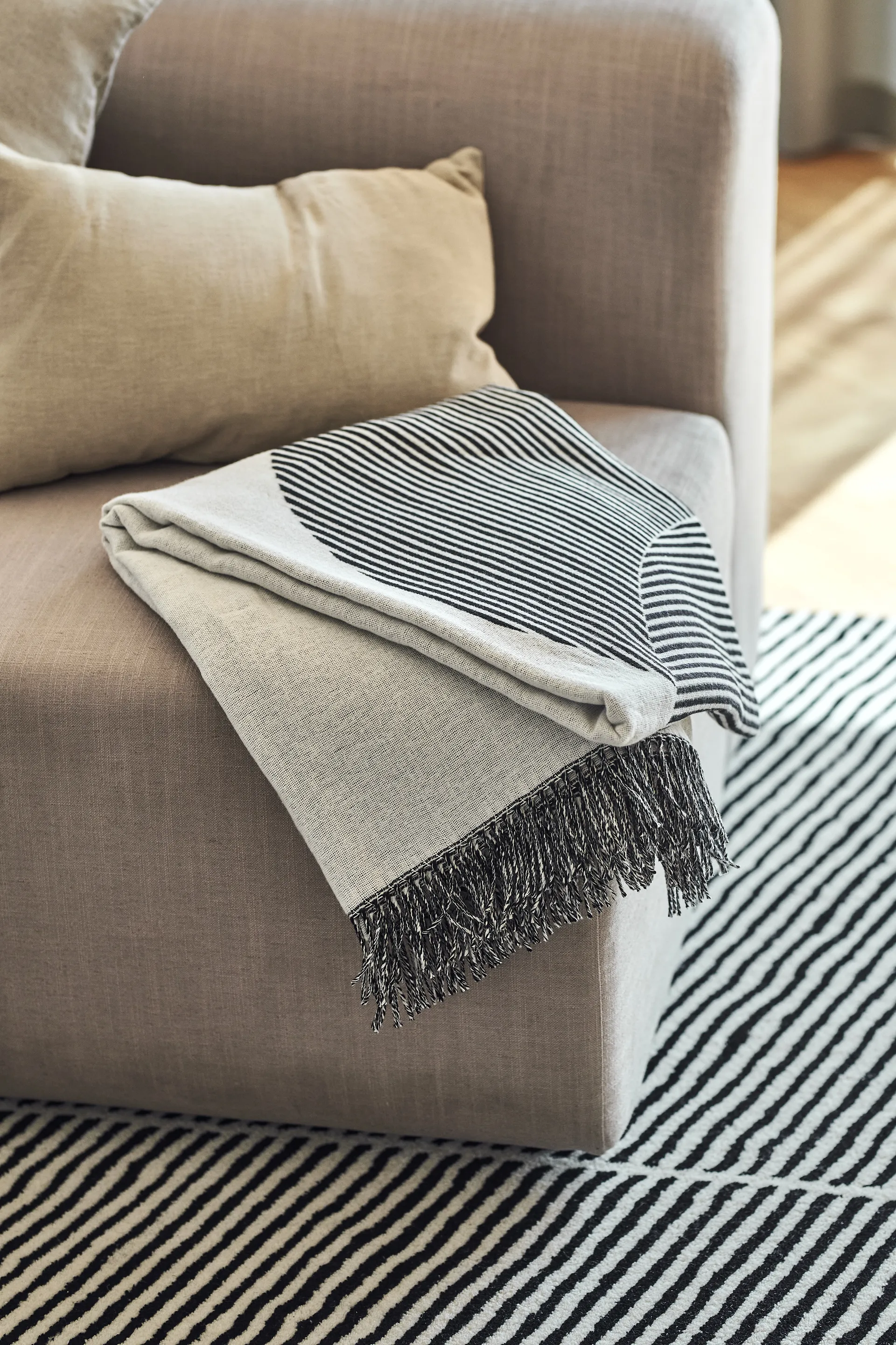 Manta de algodão Circles 130x185 cm, preto NJRD