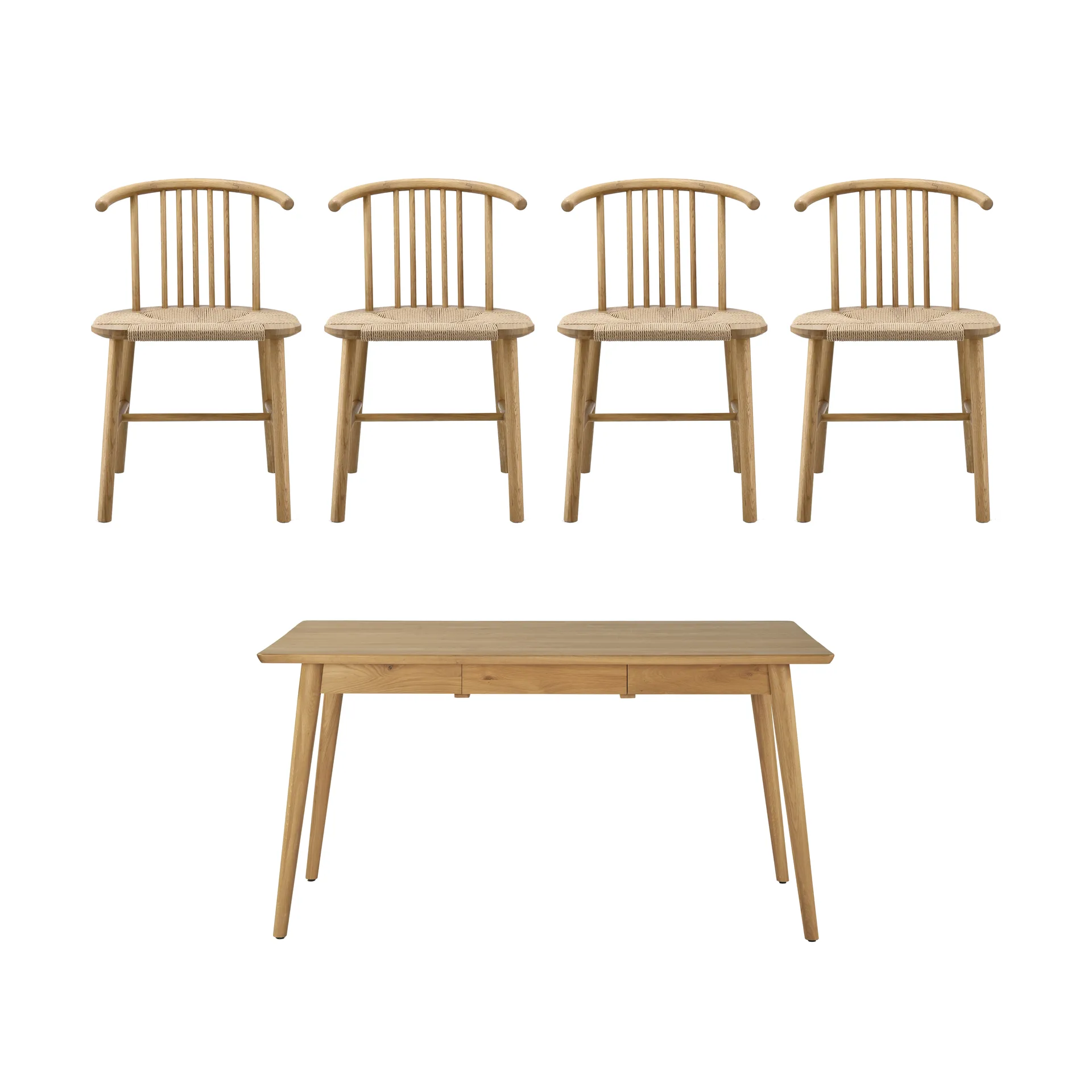 Mesa de jantar VIOR 120 cm + cadeira pack de 4 – Carvalho lacado‑natural NJRD