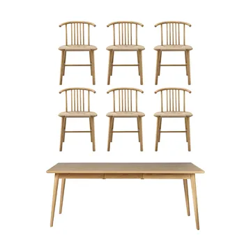 Mesa de jantar VIOR 200 cm + cadeira pack de 6 – Carvalho lacado‑natural - NJRD