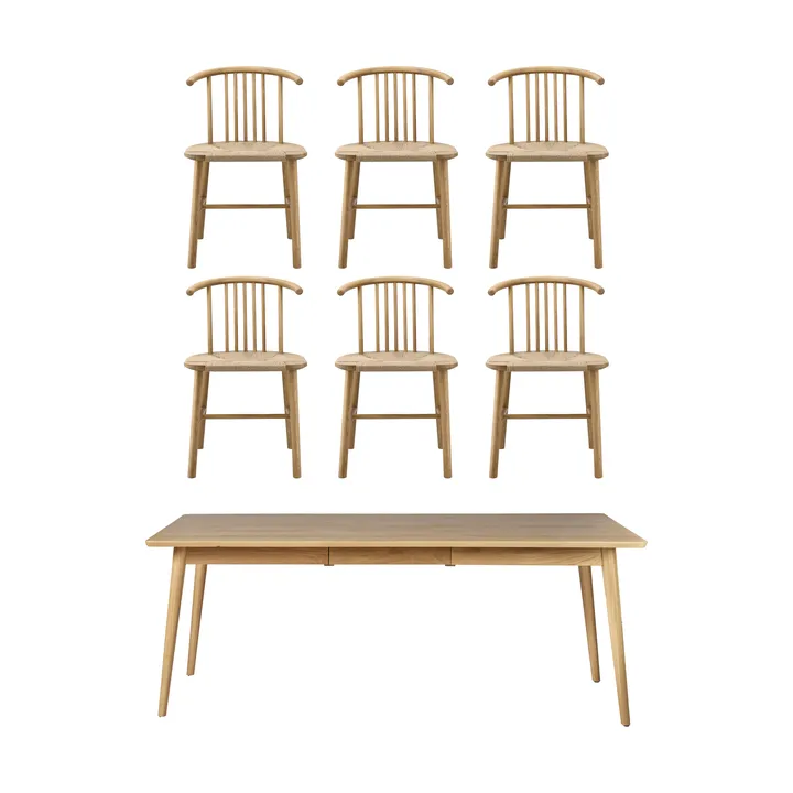 Mesa de jantar VIOR 200 cm + cadeira pack de 6 – Carvalho lacado‑natural - NJRD