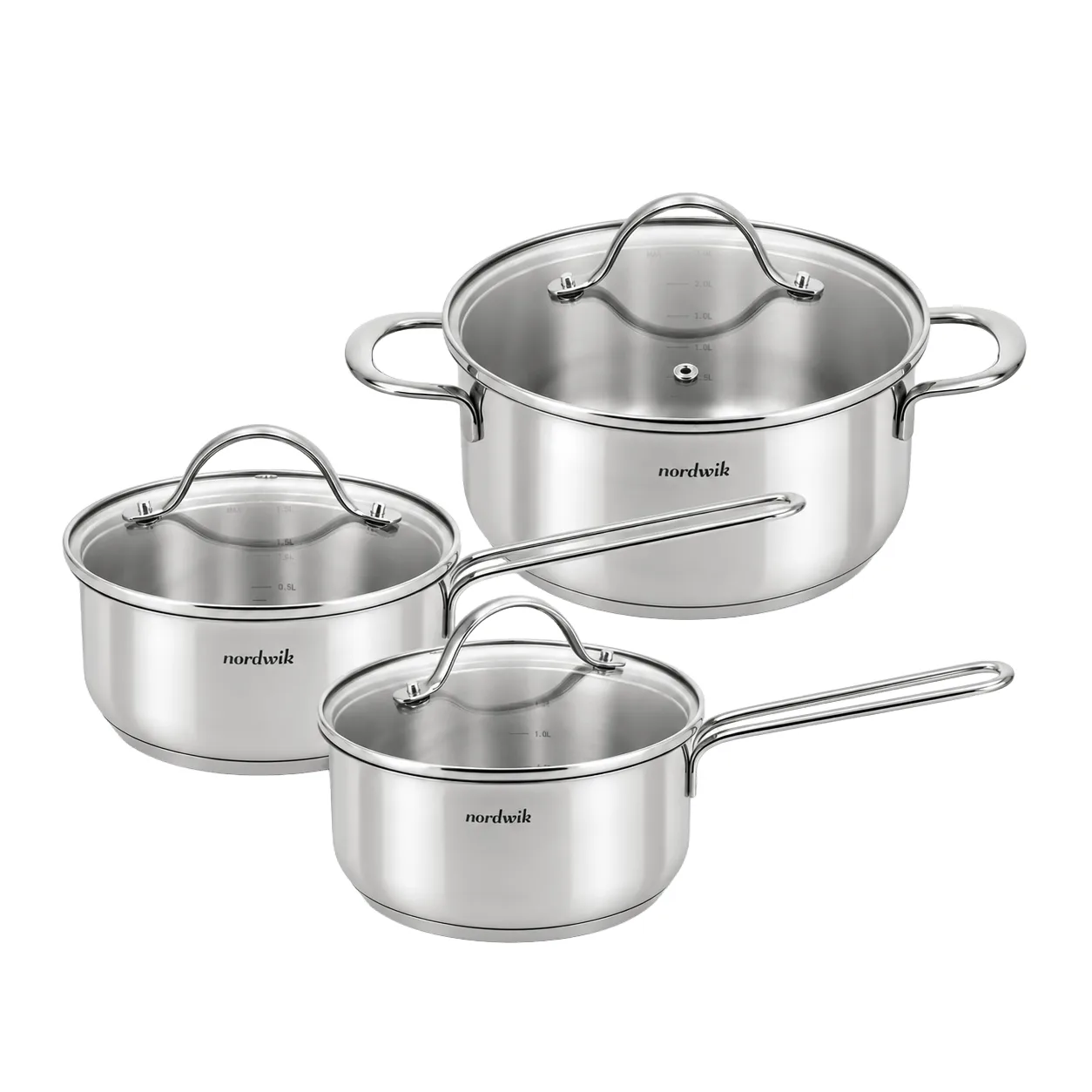 Nordwik conjunto de panelas com tampa de vidro, 3 peças Nordwik
