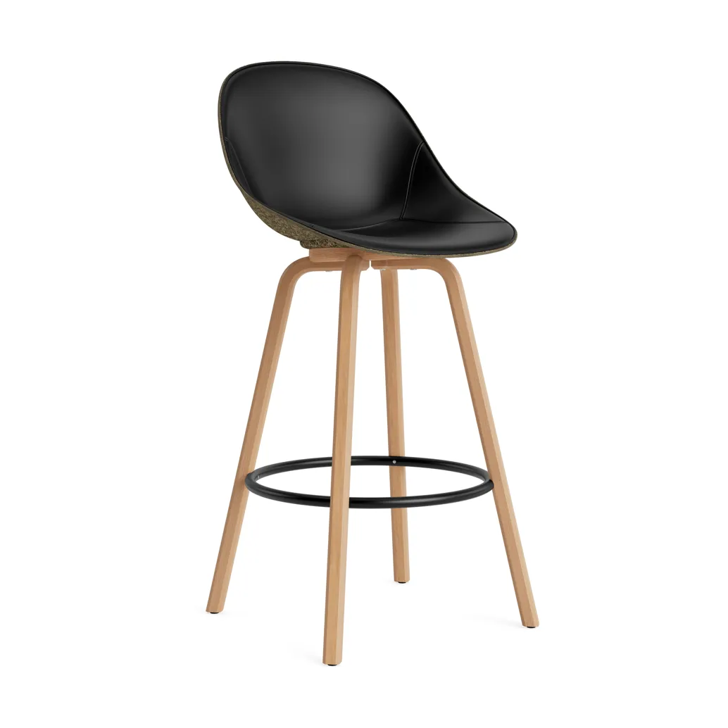 Mat Bar Chair cadeira de bar estofada na frente 75 cm, Ultra 41599-alga-faia-aço preto Normann Copenhagen