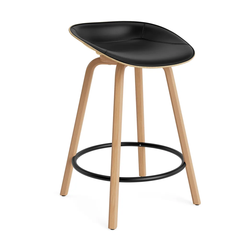 Mat Barstool banqueta estofada na frente 65 cm, Ultra 41599-cânhamo-faia-aço preto Normann Copenhagen