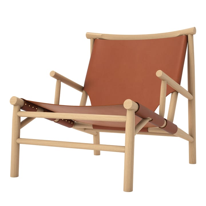 Cadeira Lounge Samurai assento de couro e madeira carvalho - Conhaque - NORR11