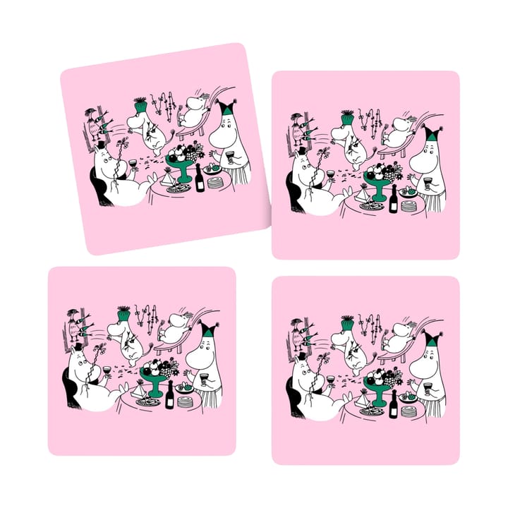 Moomin 80 porta-copos de vidro 9x9 cm 4 unidades - Rosa - Opto Design