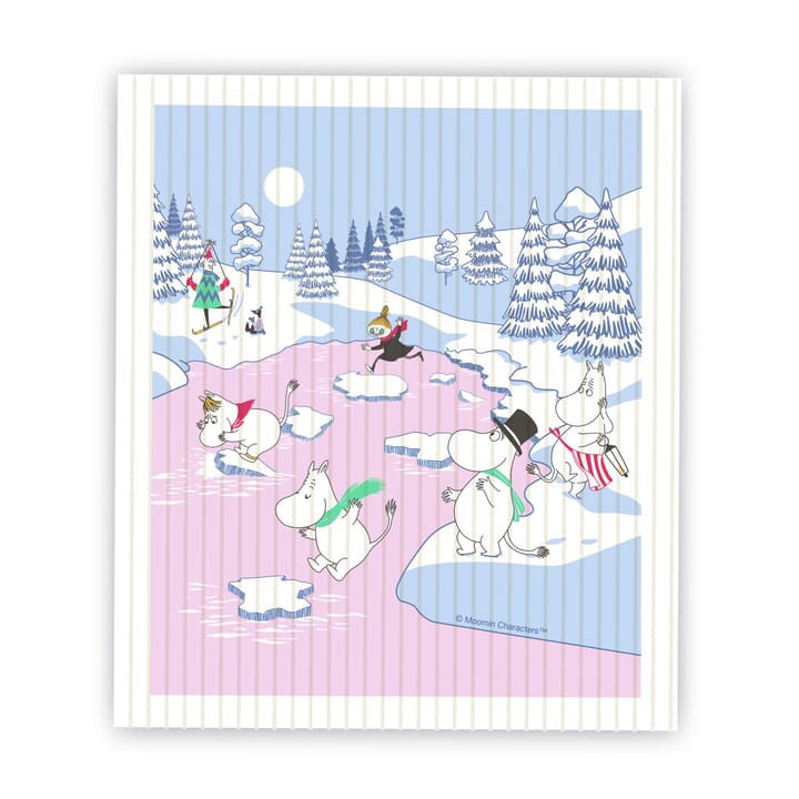 Pano de cozinha Moomin Winter 2022 14,5x17 cm - Azul-branco-rosa - Opto Design