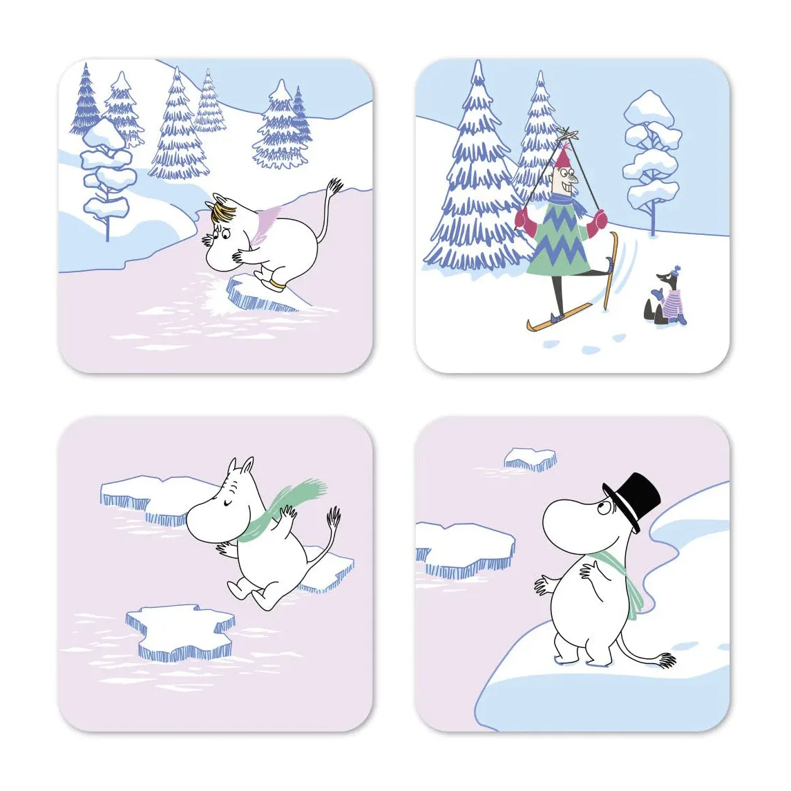 Placemate Moomin inverno 2022 9x9 cm 4-unidades, azul-branco-rosa Opto Design