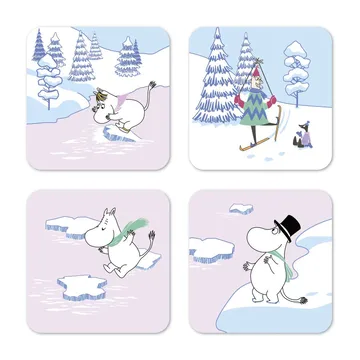 Placemate Moomin inverno 2022 9x9 cm 4-unidades - azul-branco-rosa - Opto Design