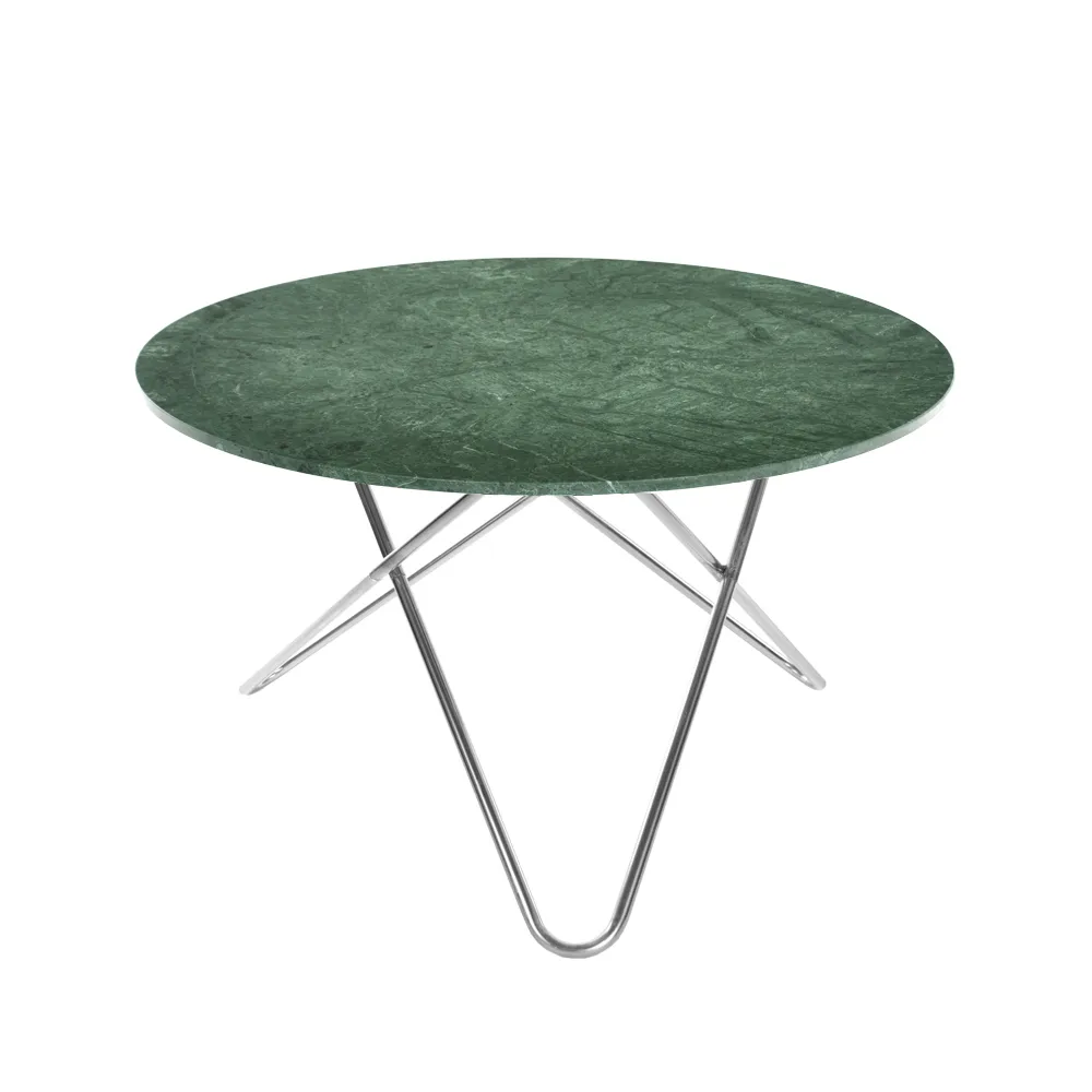 Big O Table mesa de jantar, Mármore verde indio, suporte em aço inoxidável OX Denmarq