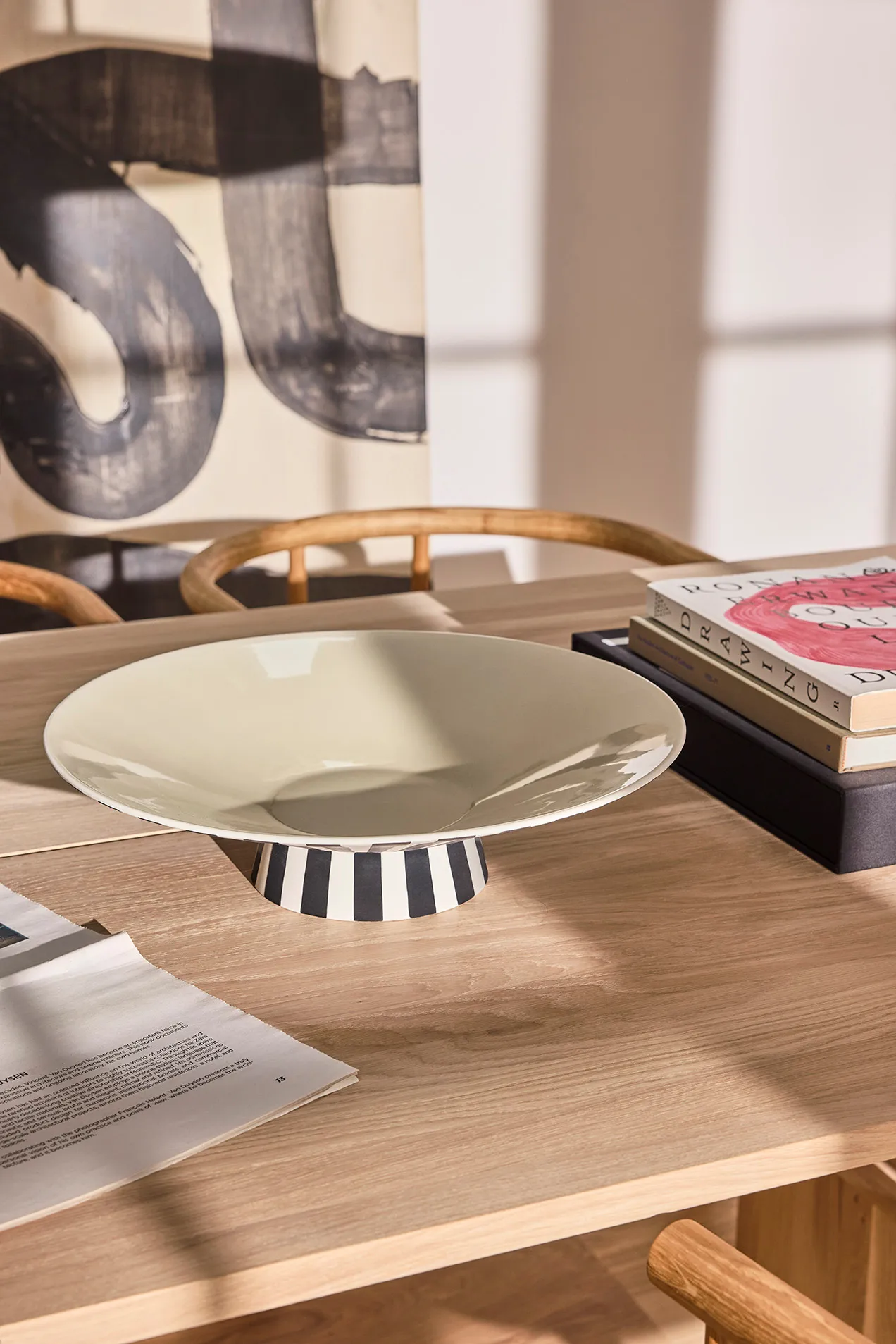 Toppu centro de mesa baixa Ø39x10,5 cm, Baunilha-preto-branco OYOY