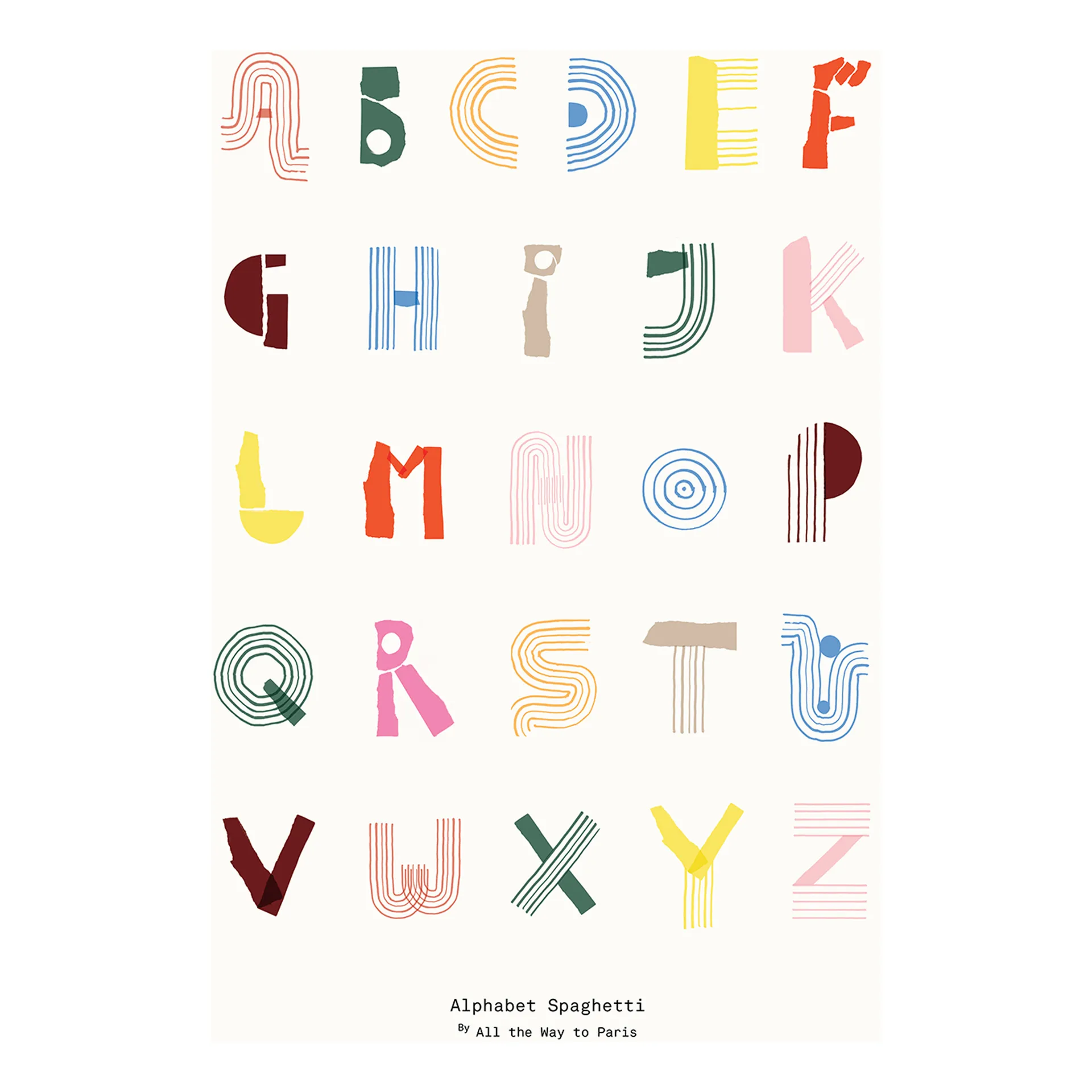 Póster Alphabet Spaghetti ENG Multi-cor, 70x100 cm Paper Collective