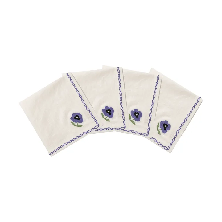 Madelen Möllard Pansy guardanapo de algodão - Blue, pack de 4, 45x45 cm - Pick a Poppy