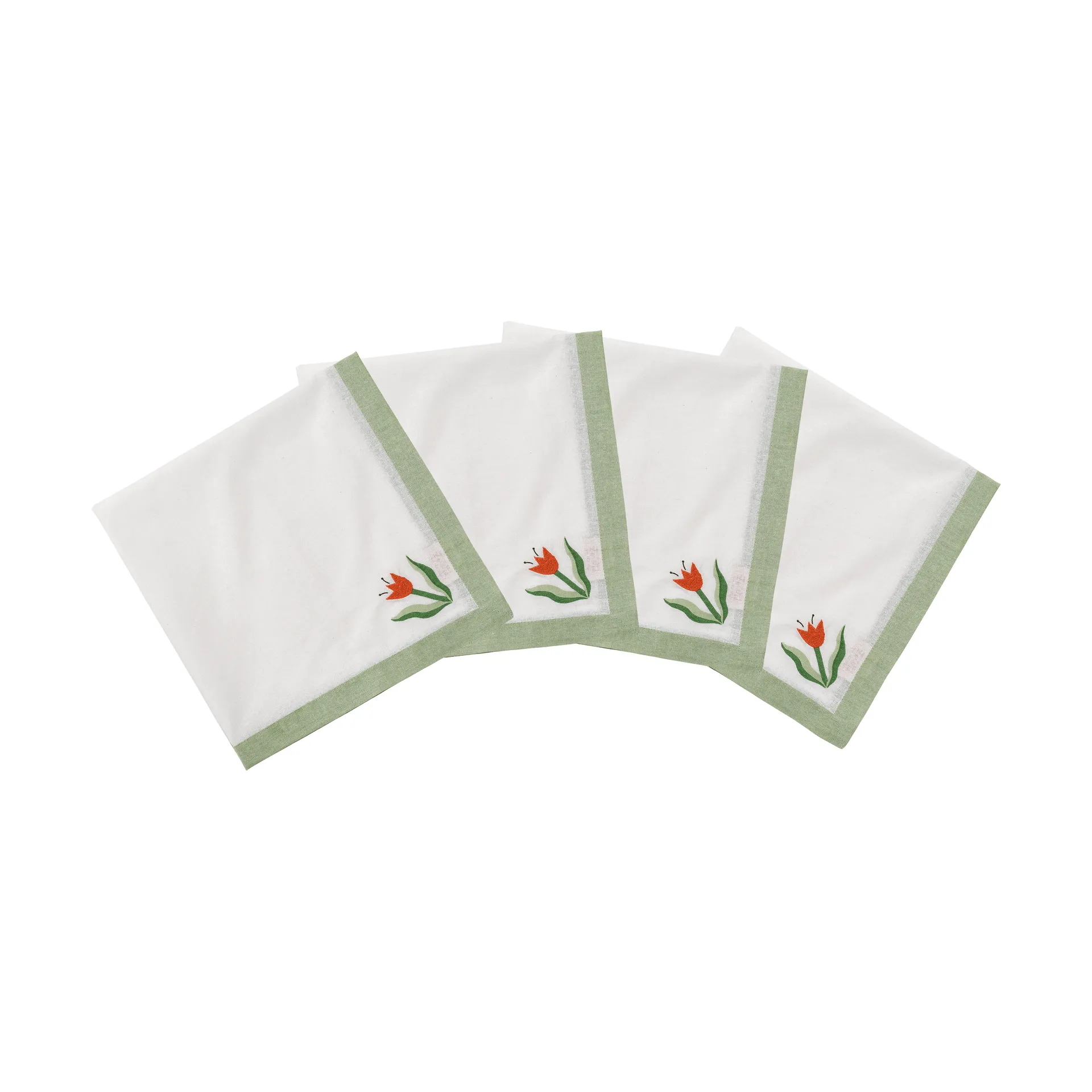 Madelen Möllard Tulip guardanapo de algodão, Verde-claro, pack de 4, 45x45 cm Pick a Poppy