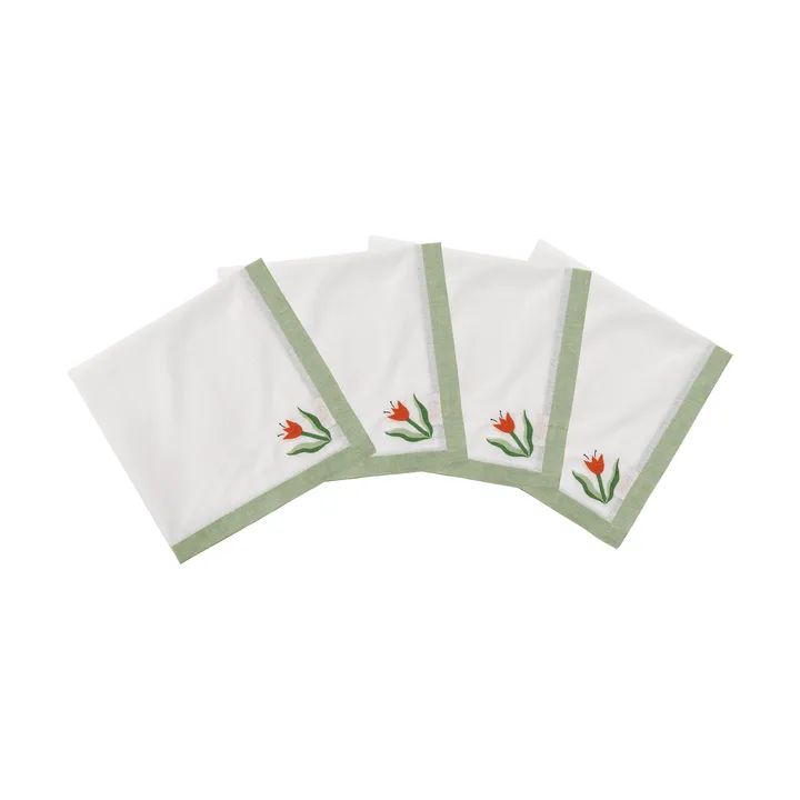 Madelen Möllard Tulip guardanapo de algodão - Verde-claro, pack de 4, 45x45 cm - Pick a Poppy