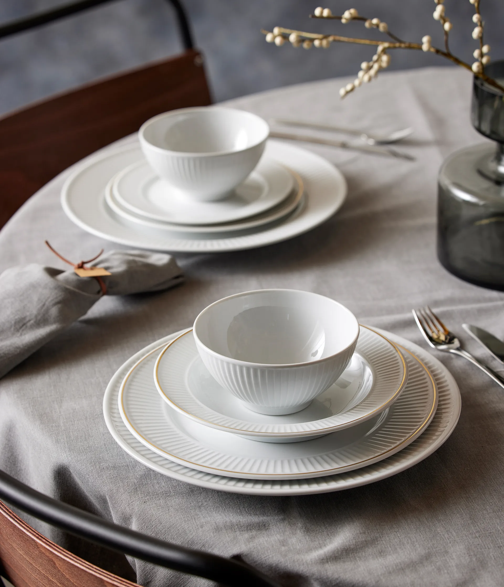 Prato com aro dourado Plissé Ø22 cm, Branco Pillivuyt