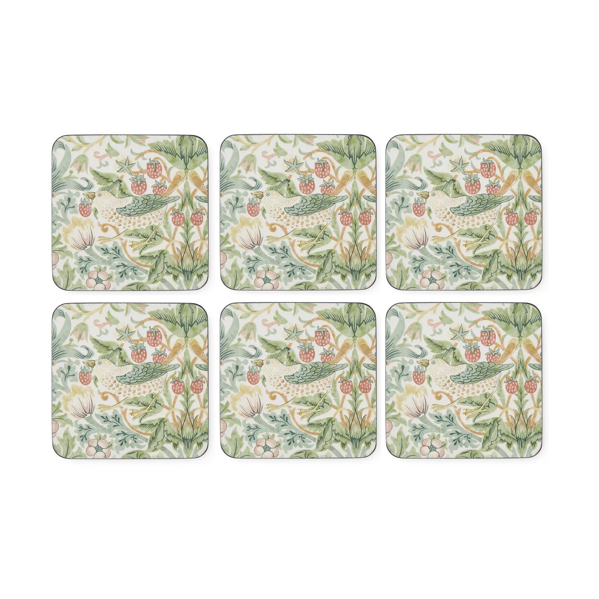 Strawberry Thief base para copos 6 unidades, Verde Pimpernel