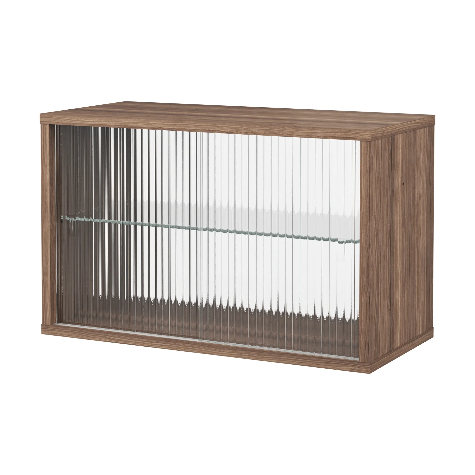 Vitrine Pira, Nogueira–vidro canelado, 70×31 cm, costas de vidro Pira
