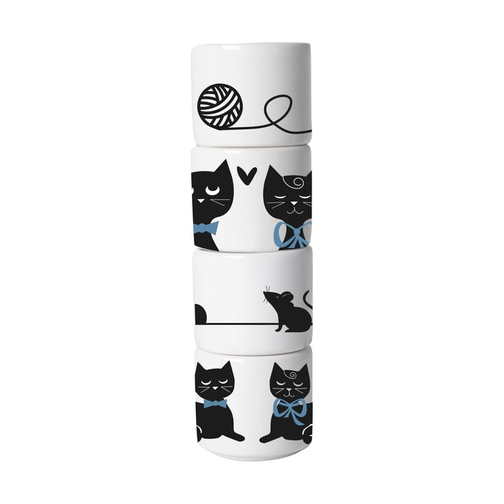 Suporte para ovos Família de Gatos, 4 peças - Branco-preto-azul - Pluto Design