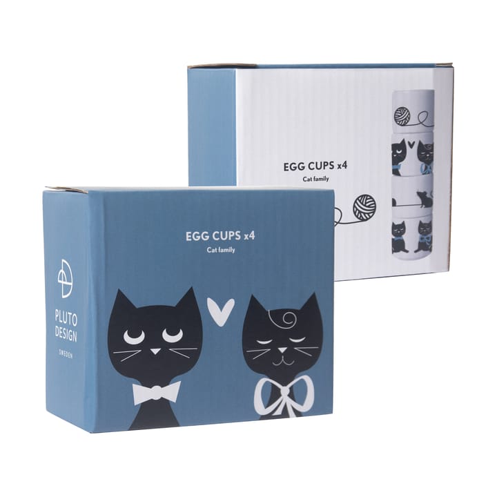 Suporte para ovos Família de Gatos, 4 peças, Branco-preto-azul Pluto Design