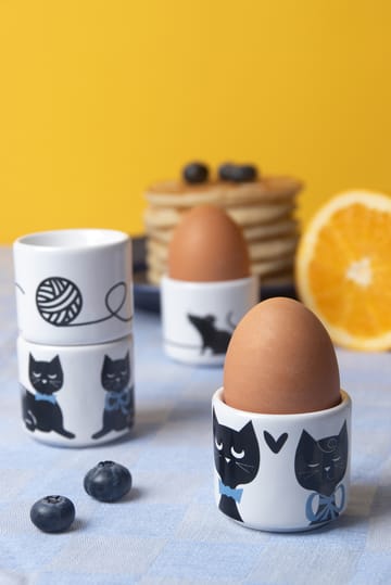 Suporte para ovos Família de Gatos, 4 peças - Branco-preto-azul - Pluto Design