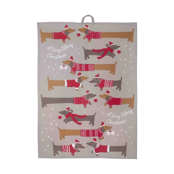 Toalha de cozinha Jolly dogs 50x70 cm - Vermelho-cinza - Pluto Design