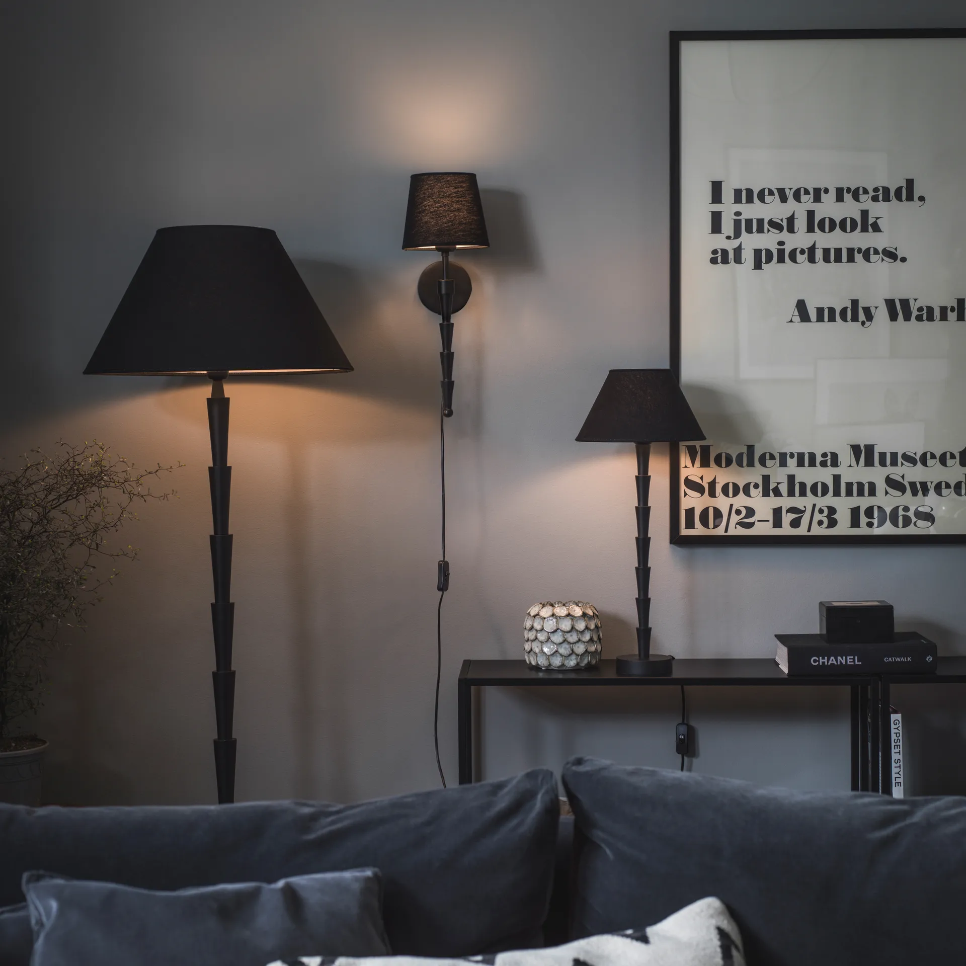 Candeeiro de parede Chloe 38 cm, preto mate PR Home