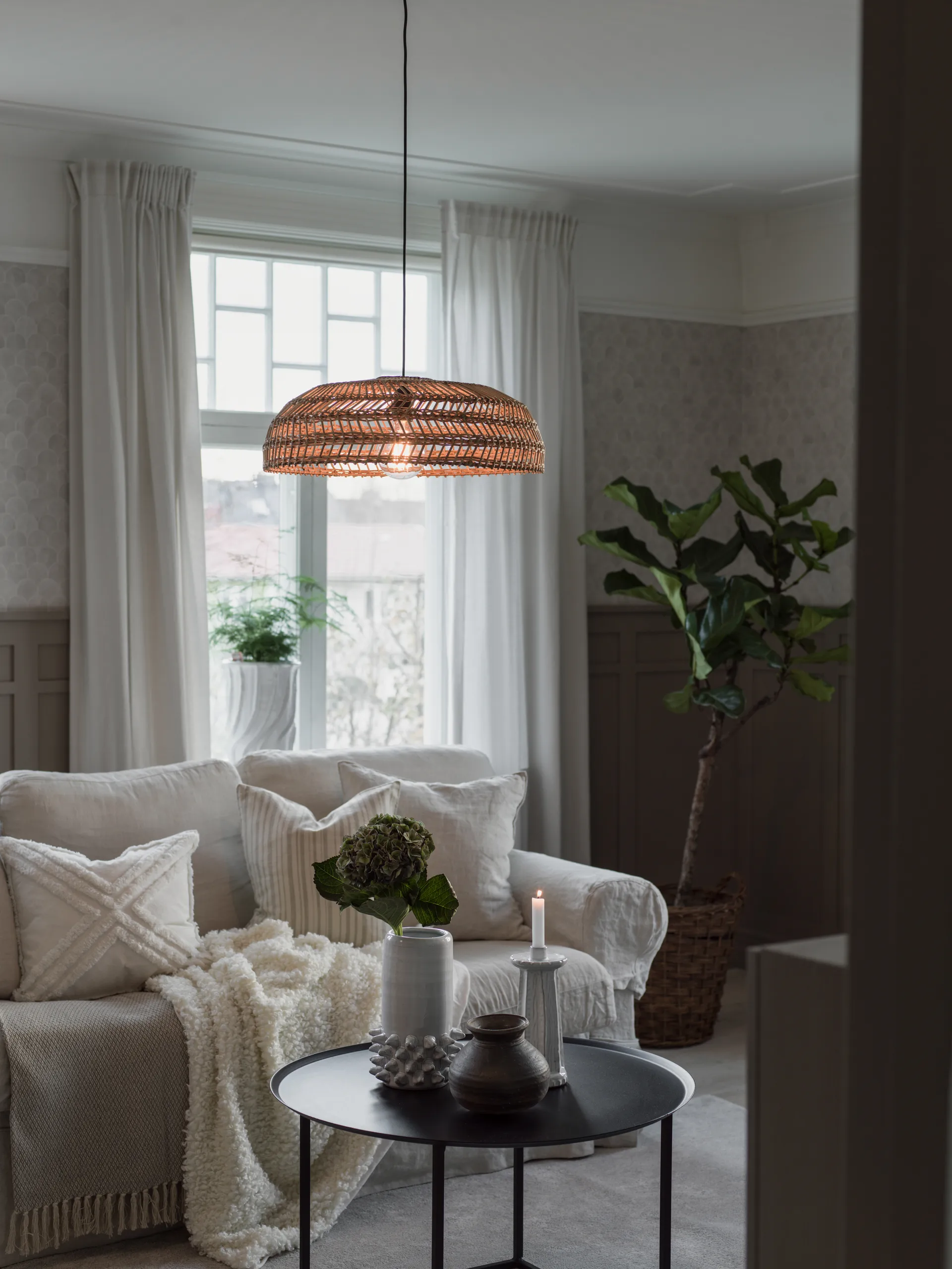 Candeeiro de teto rattan Denise, Ø46 cm PR Home