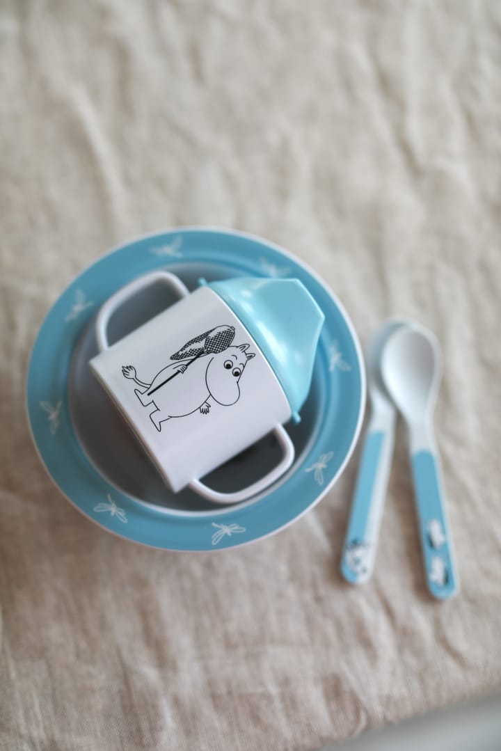 Mumin Vatten & Bad copo com palhinha e prato com ventosa, Azul Rätt Start
