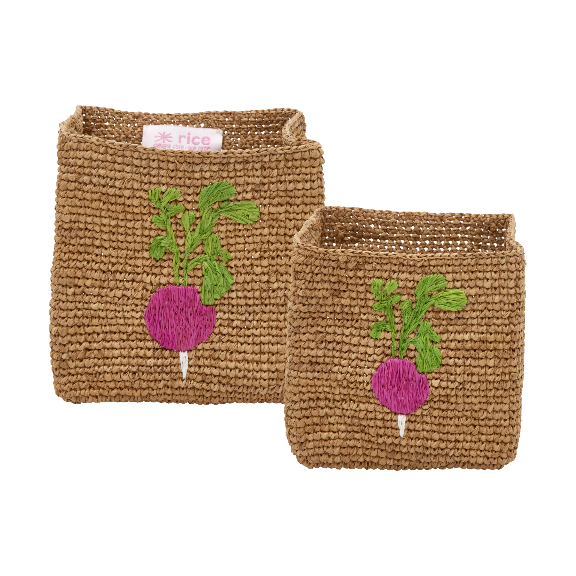 Cesto de armazenamento de ráfia Rice 2 peças, Radish Embroidery-Tea RICE