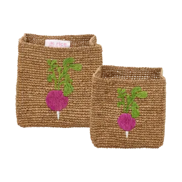 Cesto de armazenamento de ráfia Rice 2 peças - Radish Embroidery-Tea - RICE