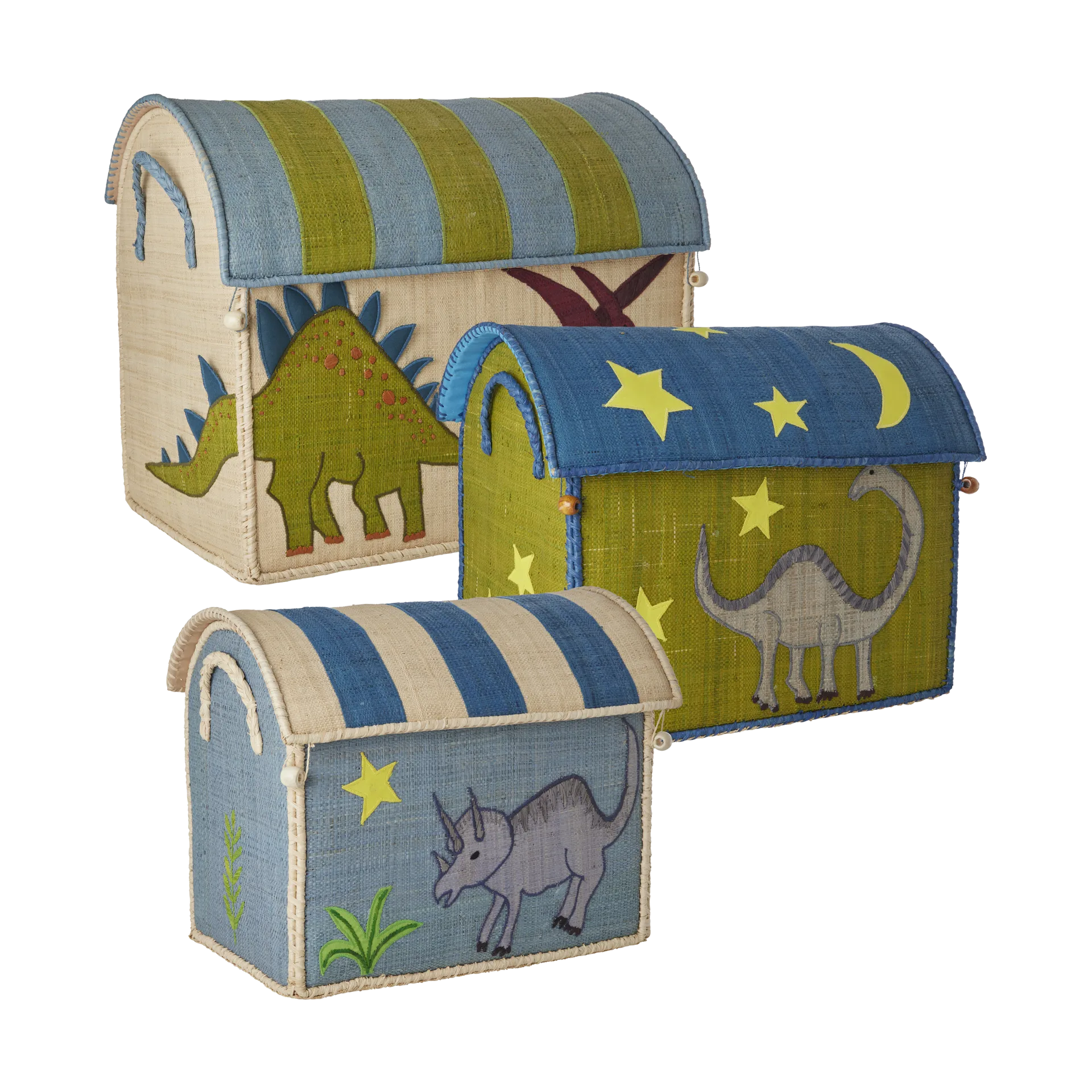 Cesto de armazenamento de ráfia Rice 3 peças, New Dinosaur Theme RICE